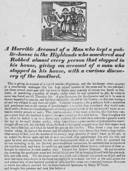 Broadside report of a murdering publican in the Scottish Highlands, nineteenth century