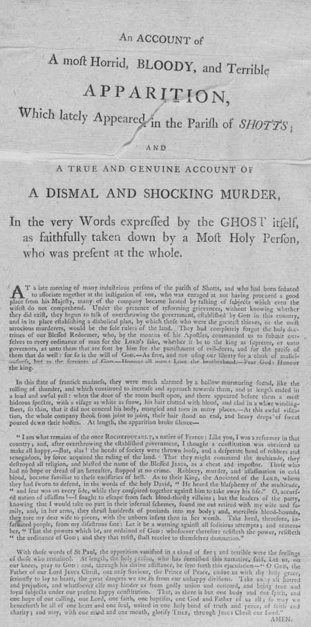 Broadside entitled 'An Account of a Most Horrid, Bloody and Terrible Apparition'