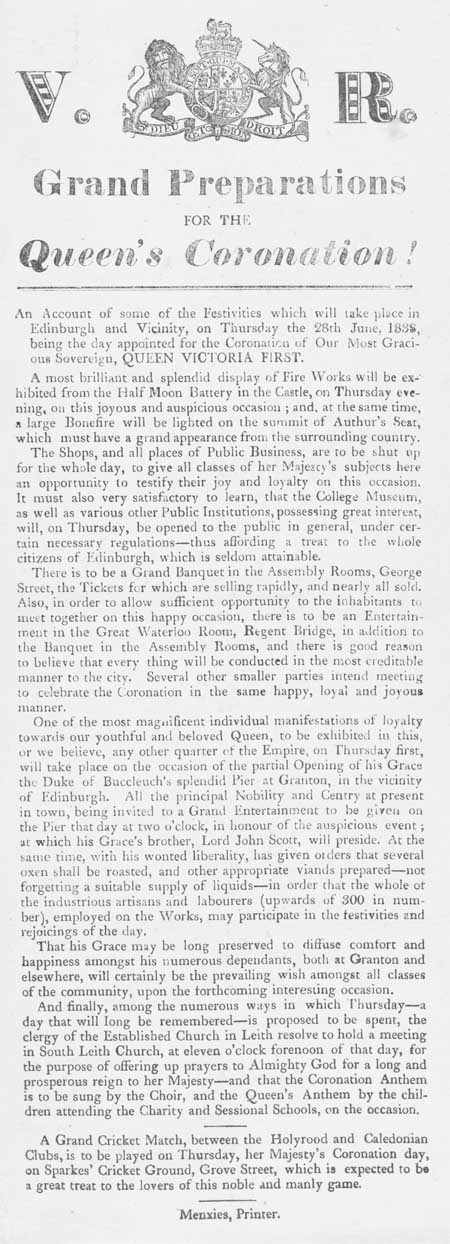Broadside entitled 'Grand Preparations for the Queen's Coronation'