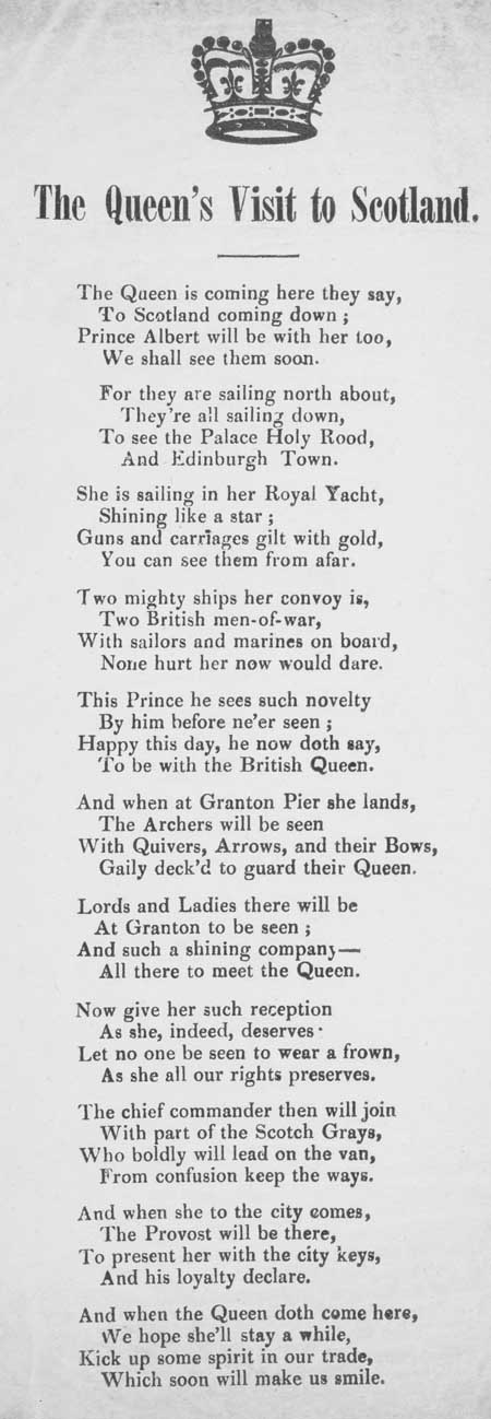 Broadside ballad entitled 'The Queen's Visit to Scotland'