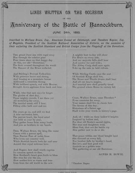 Broadside ballad entitled 'Lines Written on the Occasion of the Anniversary of the Battle of Bannockburn'