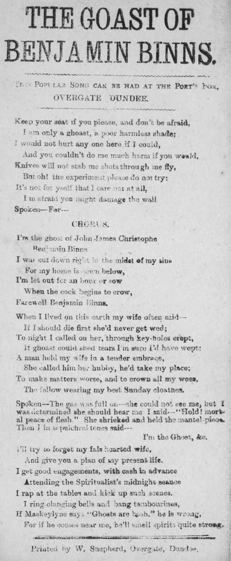 Broadside ballad entitled 'The Ghost of Benjamin Binns'
