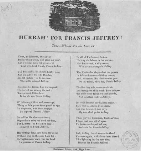 Broadside ballad entitled : 'Hurrah! For Francis Jeffrey!'