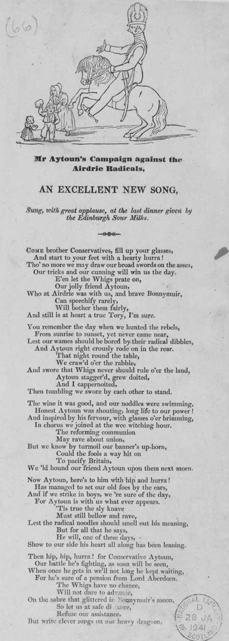 Broadside entitled 'Mr Aytoun's Campaign against the Airdrie Radicals'