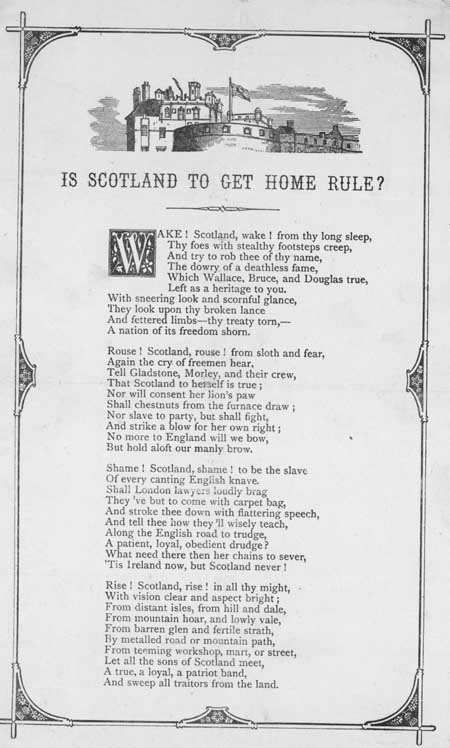 Broadside ballad entitled 'Is Scotland to Get Home Rule?'