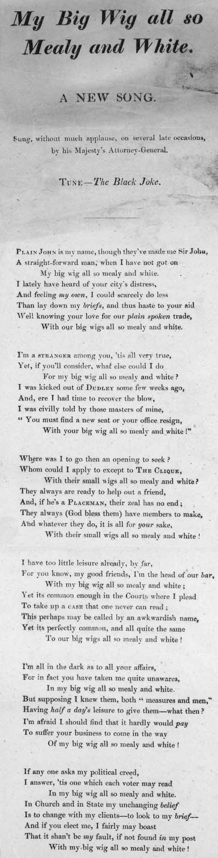 Broadside ballad entitled 'My Big Wig All So Mealy and White'