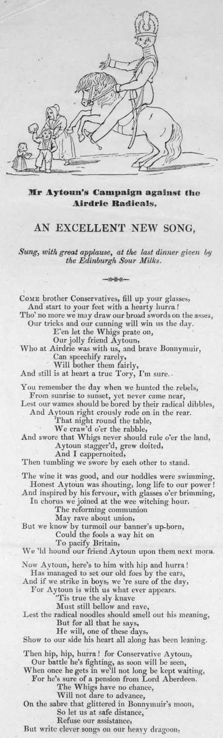 Broadside ballad entitled 'Mr Aytoun's Campaign against the Airdrie Radicals'