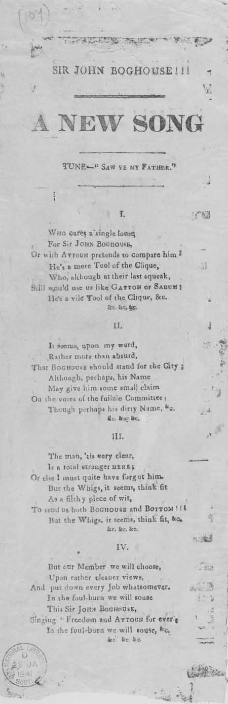 Broadside ballad entitled 'Sir John Boghouse'