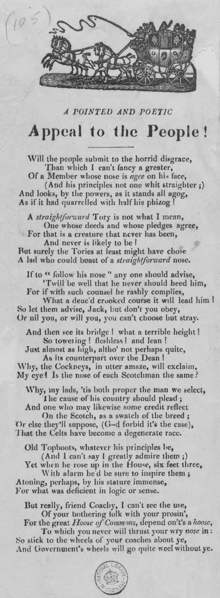 Broadside ballad entitled 'A Pointed and Poetic Appeal to the People!'