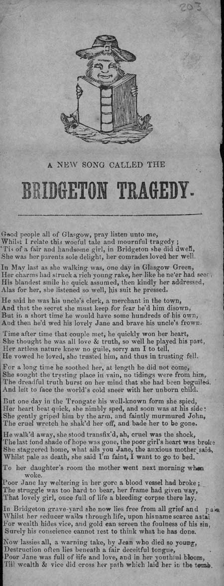 Broadside ballad entitled 'The Bridgeton Tragedy'