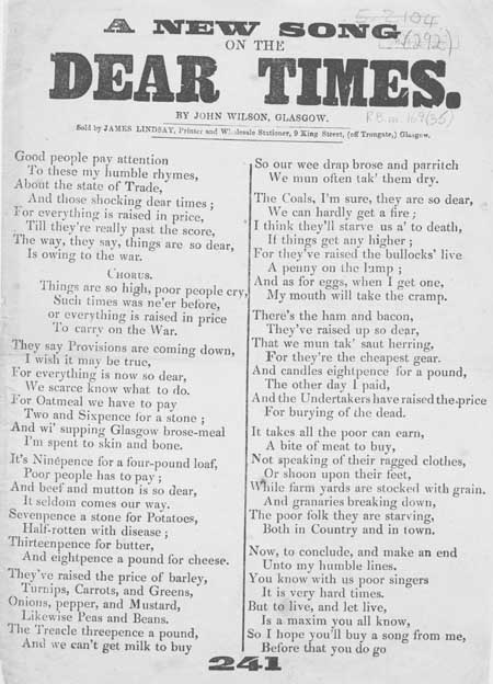 Broadside ballad entitled 'A New Song on the Dear Times'