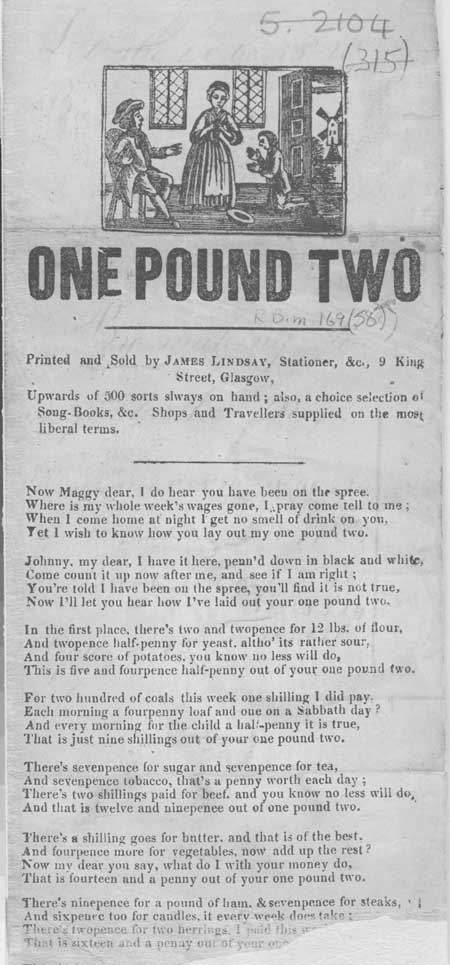 Broadside ballad entitled 'One Pound Two'