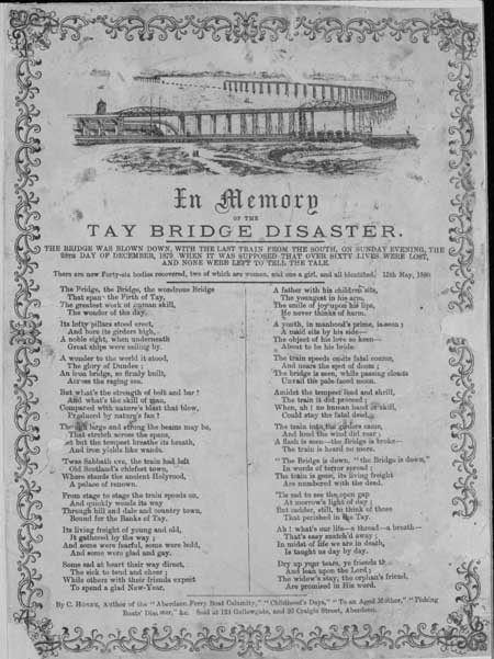 Broadside ballad entitled 'In Memory of the Tay Bridge Disaster'