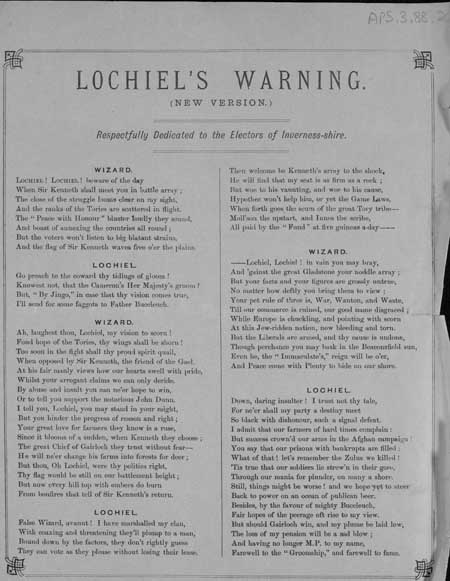 Broadside ballad entitled 'Lochiel's Warning (New Version)'