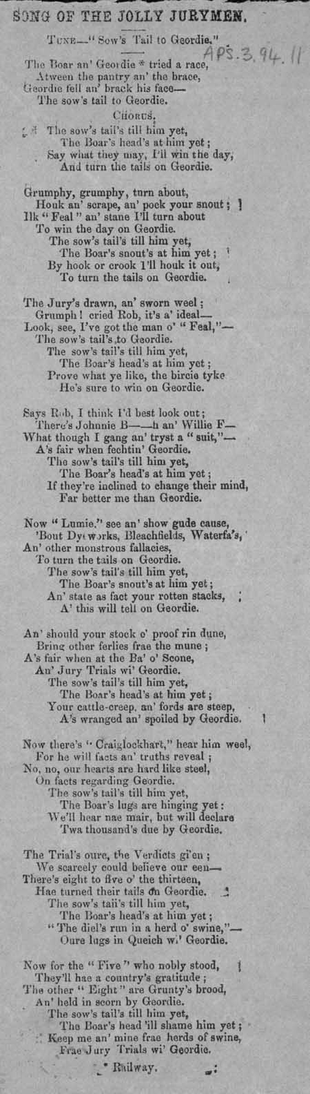Broadside ballad entitled 'Song of the Jolly Jurymen'