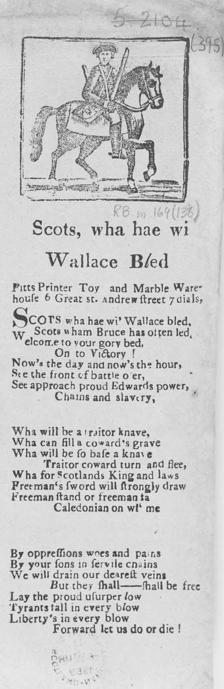 Broadside ballad entitled 'Scots Wha Hae wi Wallace Bled'