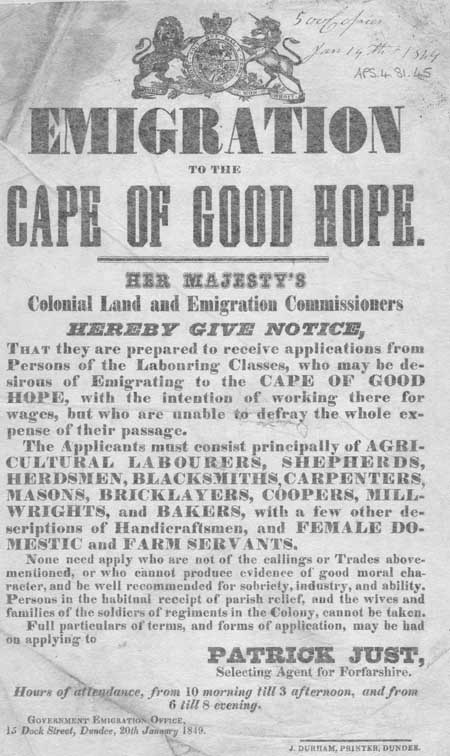 Broadside entitled 'Emigration to the Cape of Good Hope'