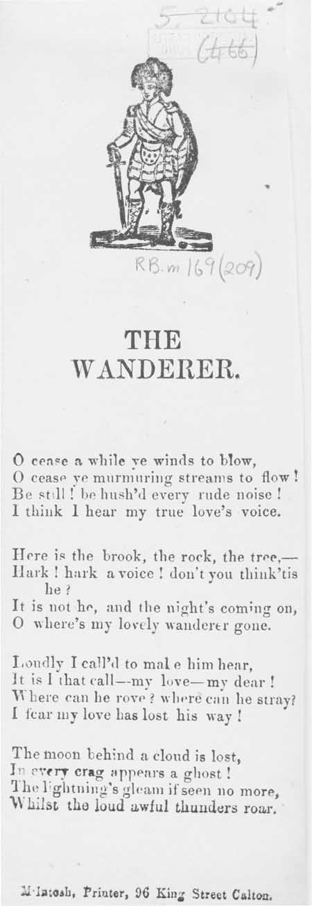 Broadside ballad entitled 'The Wanderer'