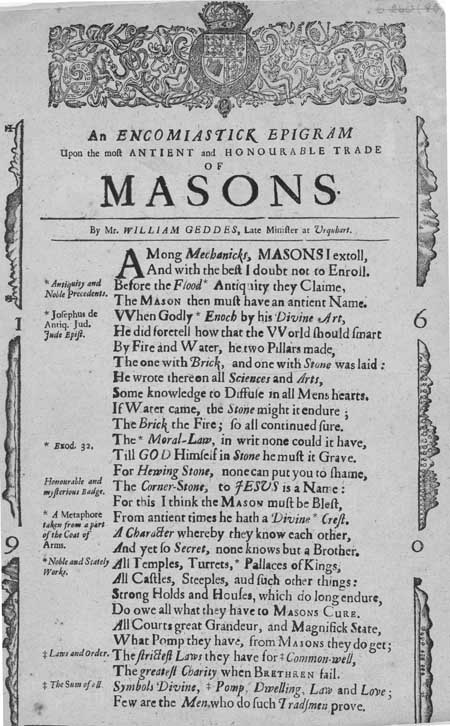 Broadside epigram regarding masons