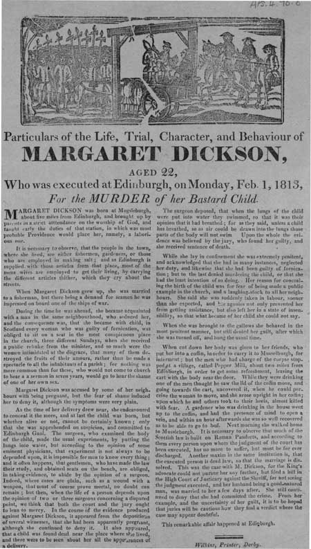 Broadside regarding the execution of Margaret Dickson