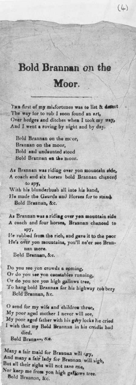 Broadside ballad entitled 'Bold Brannan on the moor'