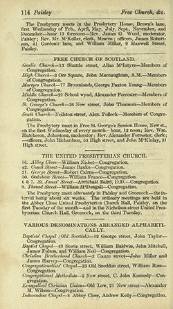 Printed page with churches and addresses