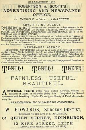 Adverts, including one for a surgeon-dentist