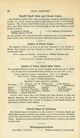 Printed page with details of law courts