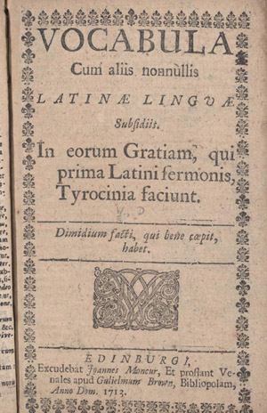 Title page of 'Vocabula' in latin text