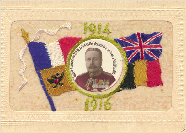 Card with haig's photos and embroidered flags 