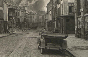 Street with burning buildings