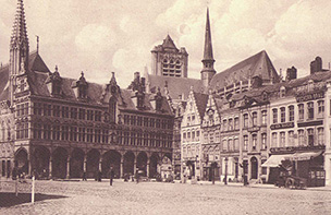 Ypres cloth hall and cathedral