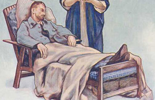 'Wartime poster showing soldier and nurse