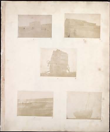 Page with 5 calotypes taken by Hugh Lyon Tennent and Robert Tennent.