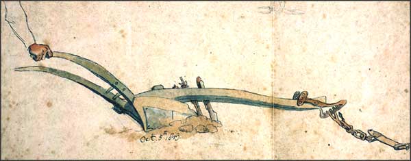 Coloured sketch of an early plough