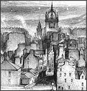 Illustration of city with smoking chimneys