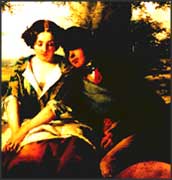 Painting of seated woman and man
