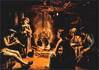 Painting of a scene inside a cottage