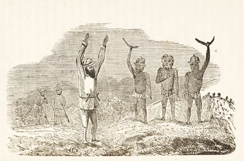 Engraving showing meeting with natives
