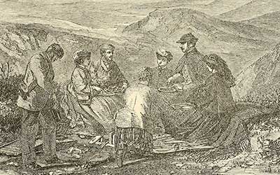 Picnic on a mountain, engraving
