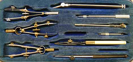 Photo of a boxed set of draughtsmans tools