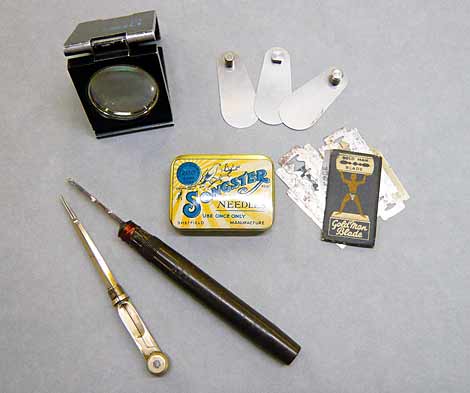 Photo of selection of a litho artist's tools