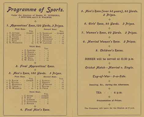 Pages from a sports day programme