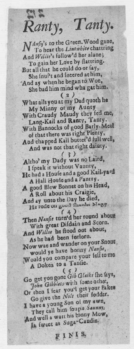Broadside ballad entitled 'Ranty, Tanty'