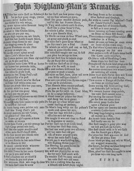 Broadside ballad entitled 'John Highland Man's Remarks'