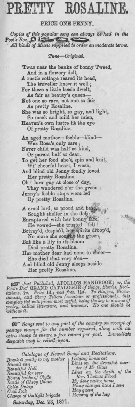 Broadside ballad entitled 'Pretty Rosaline'