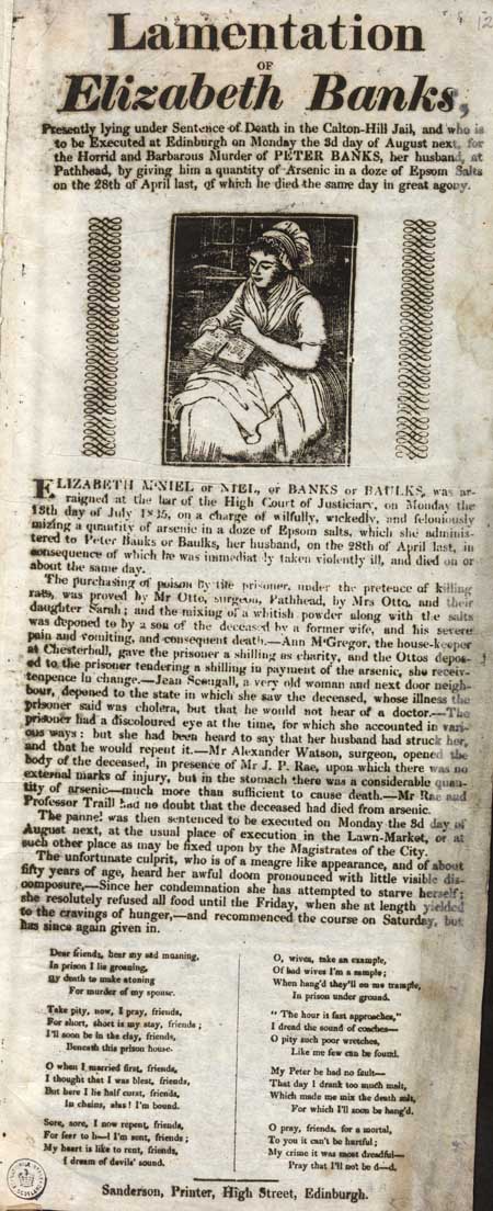 Broadside entitled 'Lamentation of Elizabeth Banks'