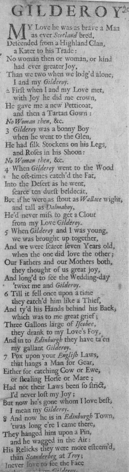Broadside ballad entitled 'Gilderoy'