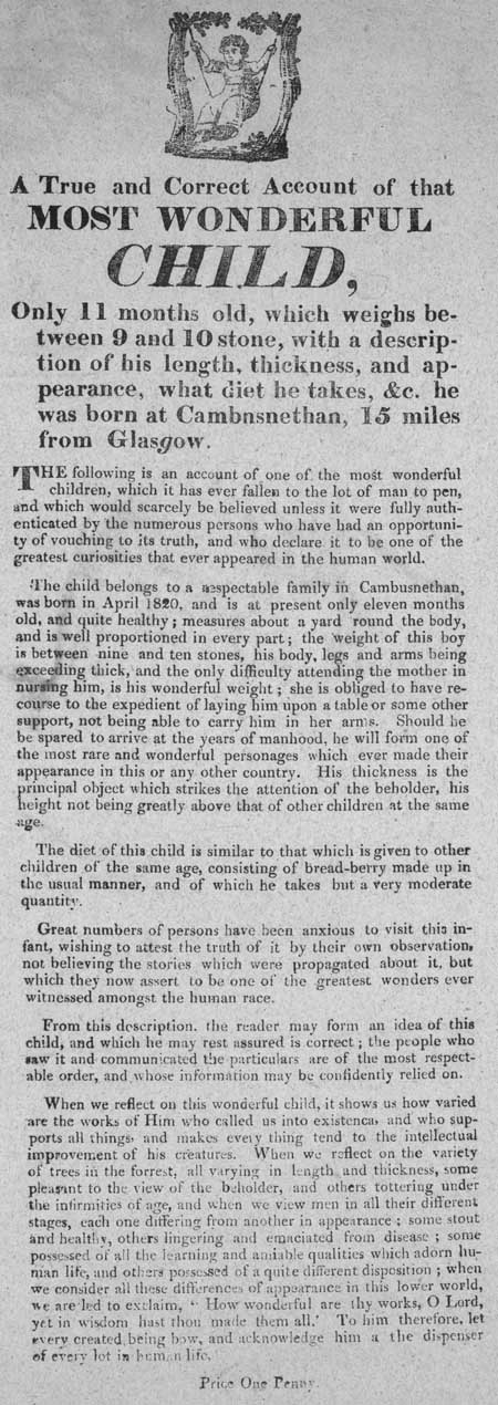 Broadside: 'A True and Correct Account of that MOST WONDERFUL CHILD'