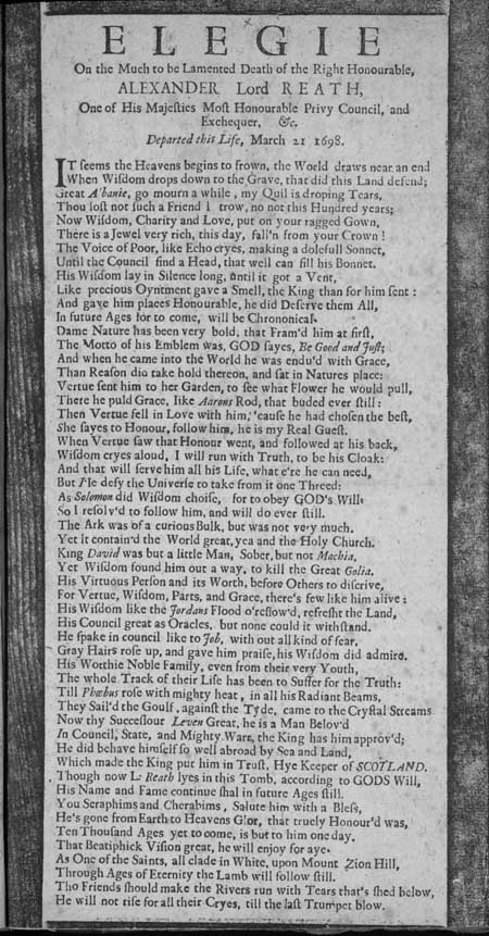 Broadside entitled 'Elegie'